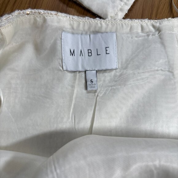 MABLE White Tweed Skirt Suit Set Pearl Button Satin Collar – Size S - Picture 11 of 13